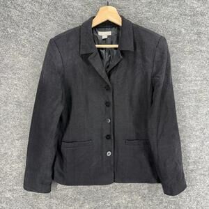 Nordstrom Jacket Women 8 Black Button Up Collared Long Sleeve Lined Silk Pockets